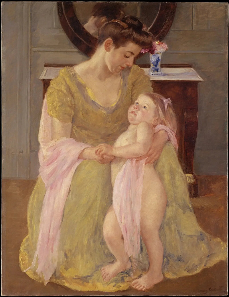 Äiti ja lapsi vaaleanpunaisella huivilla - Mary Cassatt