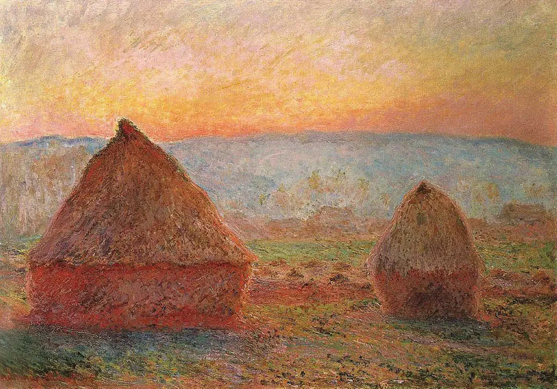 Les Meules elokuvassa Giverny, laskeva aurinko W1213 - Claude Monet