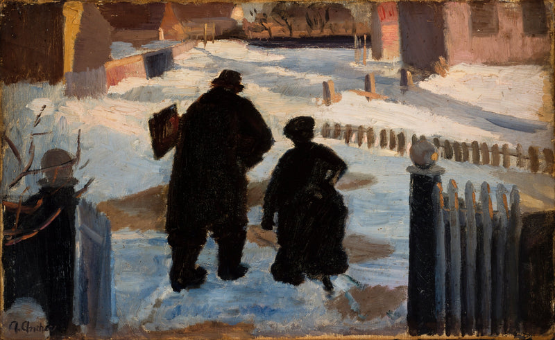 Michael Ancher menee studioonsa urkuri Helene Christensenin - Anna Ancherin kanssa
