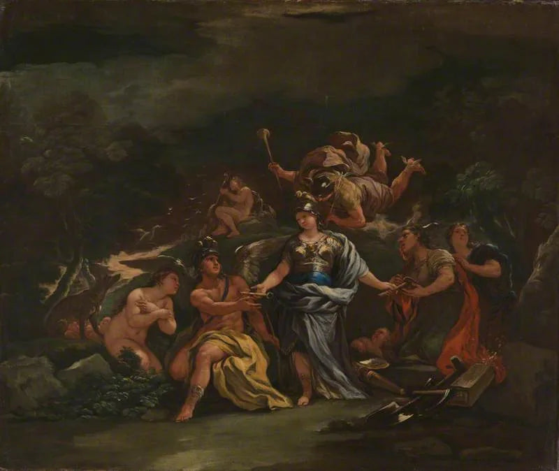 Minerve, taiteiden ja tieteiden suojelija - Luca Giordano