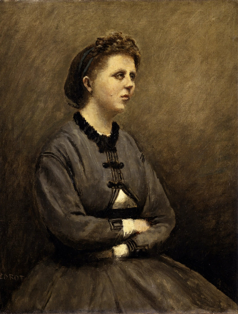 Mme de Larochenoire, maalauksen tekijän puoliso (Mme de Larochenoire, maalauksen tekijän vaimo) - Jean-Baptiste Camille Corot