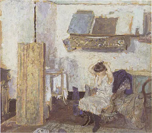 Istuva malli nojatuolissa, kampauksensa tekemässä - Édouard Vuillard