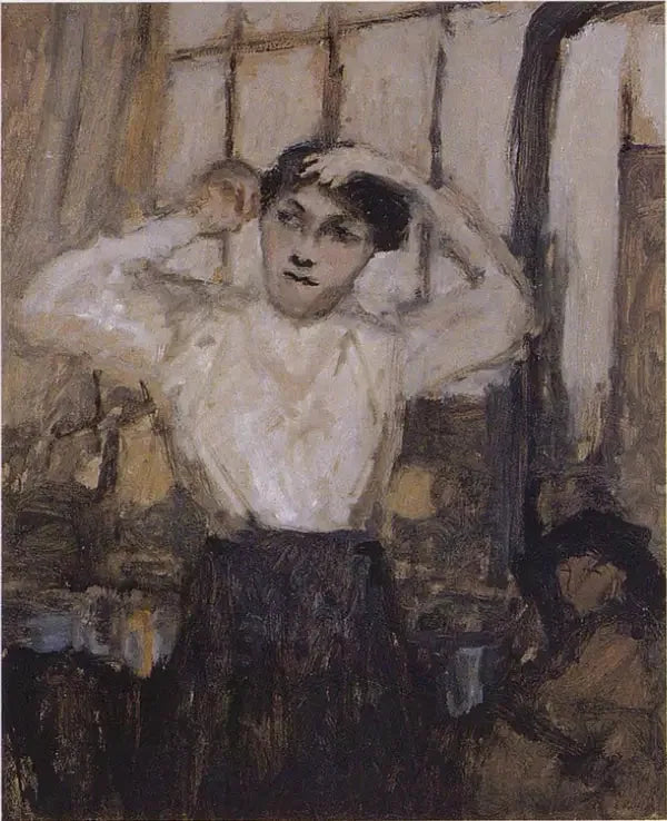 Modèle se coiffant dans l'atelier - Édouard Vuillard image 1 reproduction de peinture à l’huile