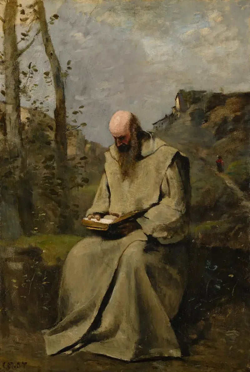 Kyyhky istuu lukien - Jean-Baptiste Camille Corot