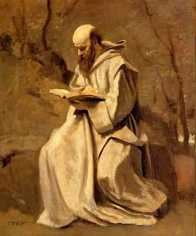 Valkoinen munkki, istuva, lukemassa - Jean-Baptiste Camille Corot