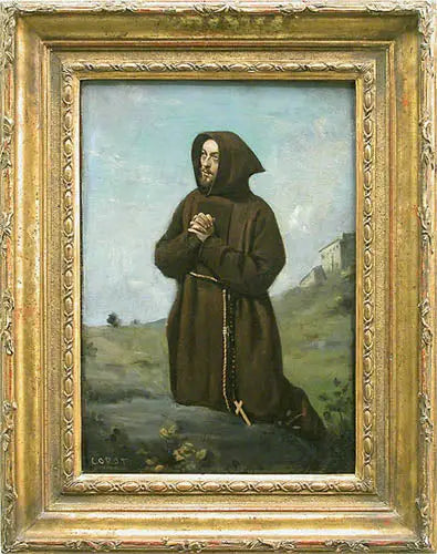 Brun munkki rukoilemassa, polvillaan - Jean-Baptiste Camille Corot