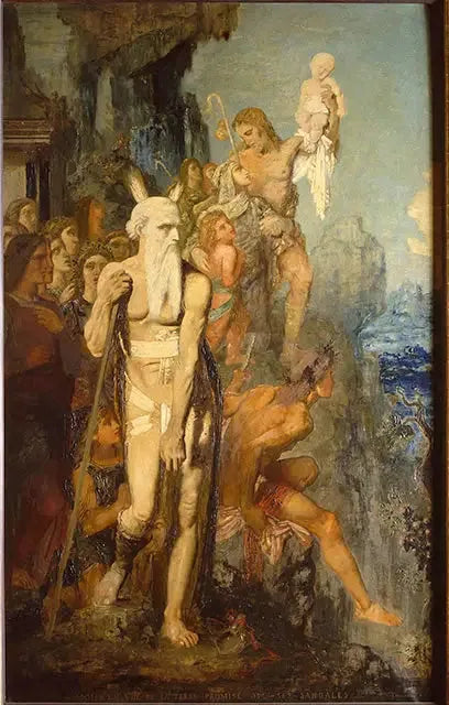 Moïse, katsellessaan Kutsutun maan, ottaa sandaalinsa pois - Gustave Moreau