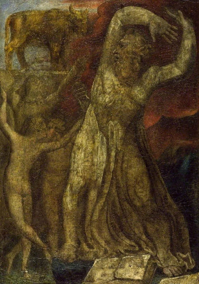 Moses suuttunut kultaisen vasikan edessä - William Blake