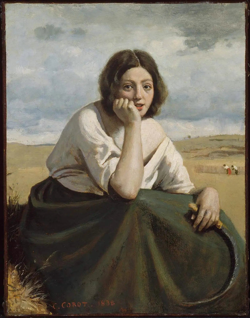 Moissoneva kone, joka pitää kirvestään, pää nojaten käteen - Jean-Baptiste Camille Corot