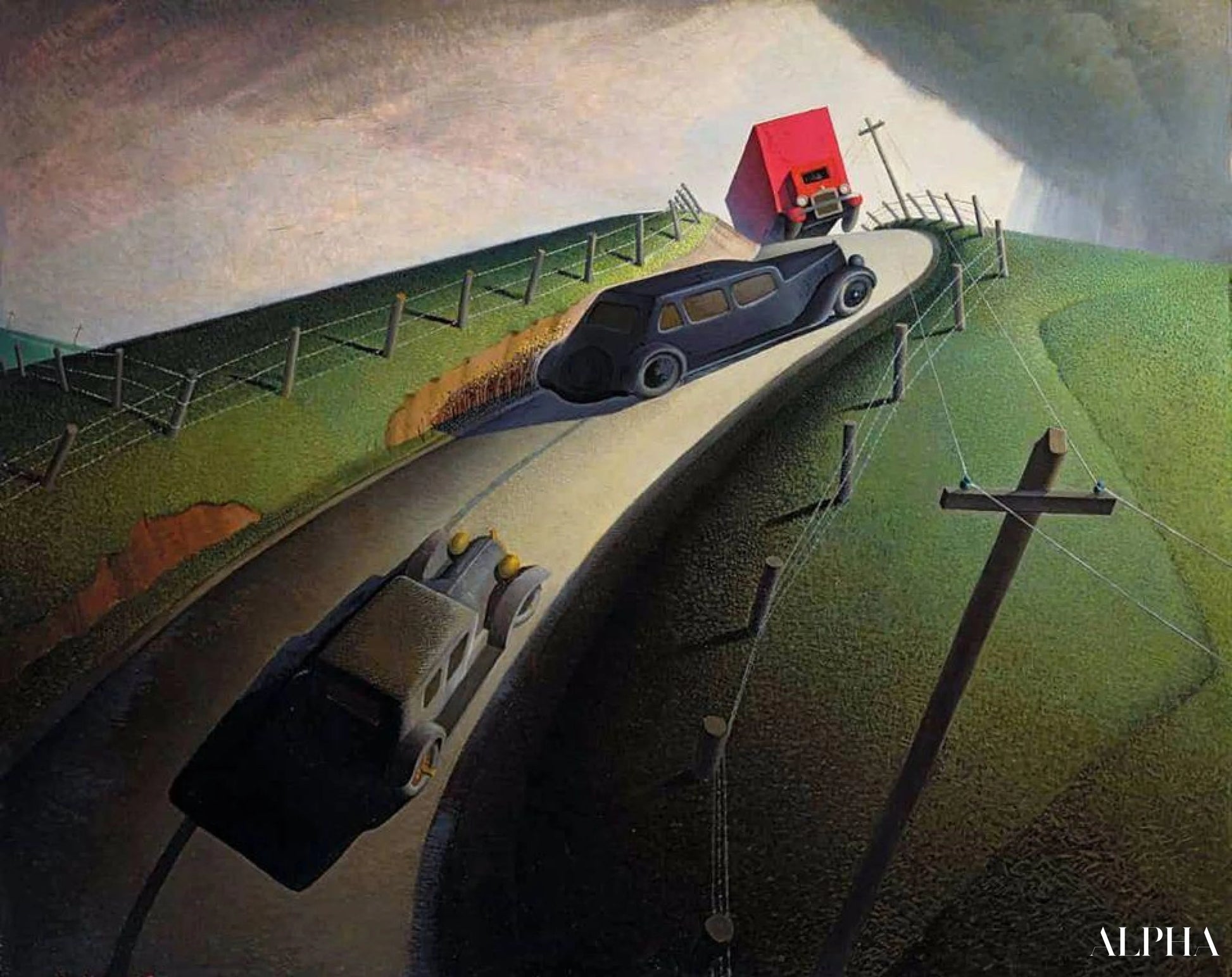 "Kuolema harjanteen tiellä, 1935 - Grant Wood - Taulujen ja korkealaatuisten maalauksien reproduktiot"