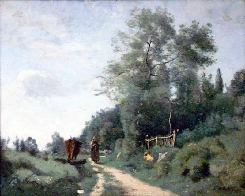 Mortefontaine. Tie pienen portin luona - Jean-Baptiste Camille Corot