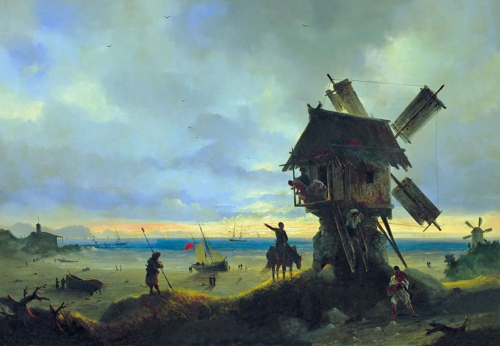 Moulin à vent au bord de la mer - Ivan Aïvazovski - Alpha Reproduction