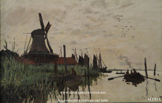 Moulin à vent et bateau à Zaandam - Tableau Monet - Reproductions de tableaux et peintures haut de gamme