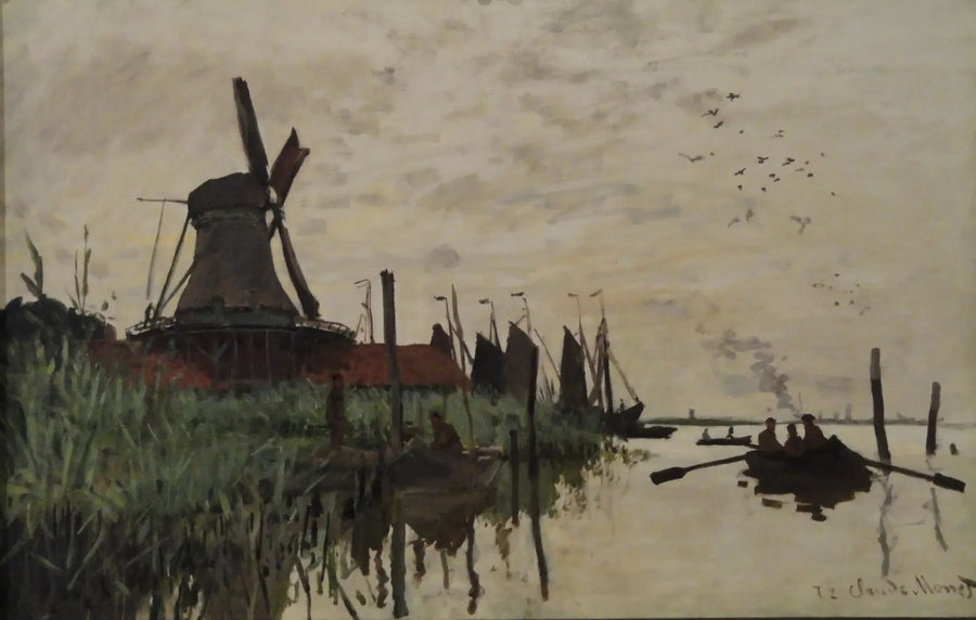 Tuulimylly ja veneitä lähellä Zaandamia - Claude Monet