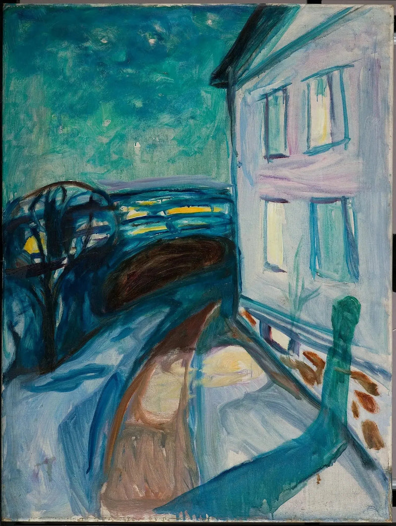kuuvalossa oleva talon seinä - Edvard Munch