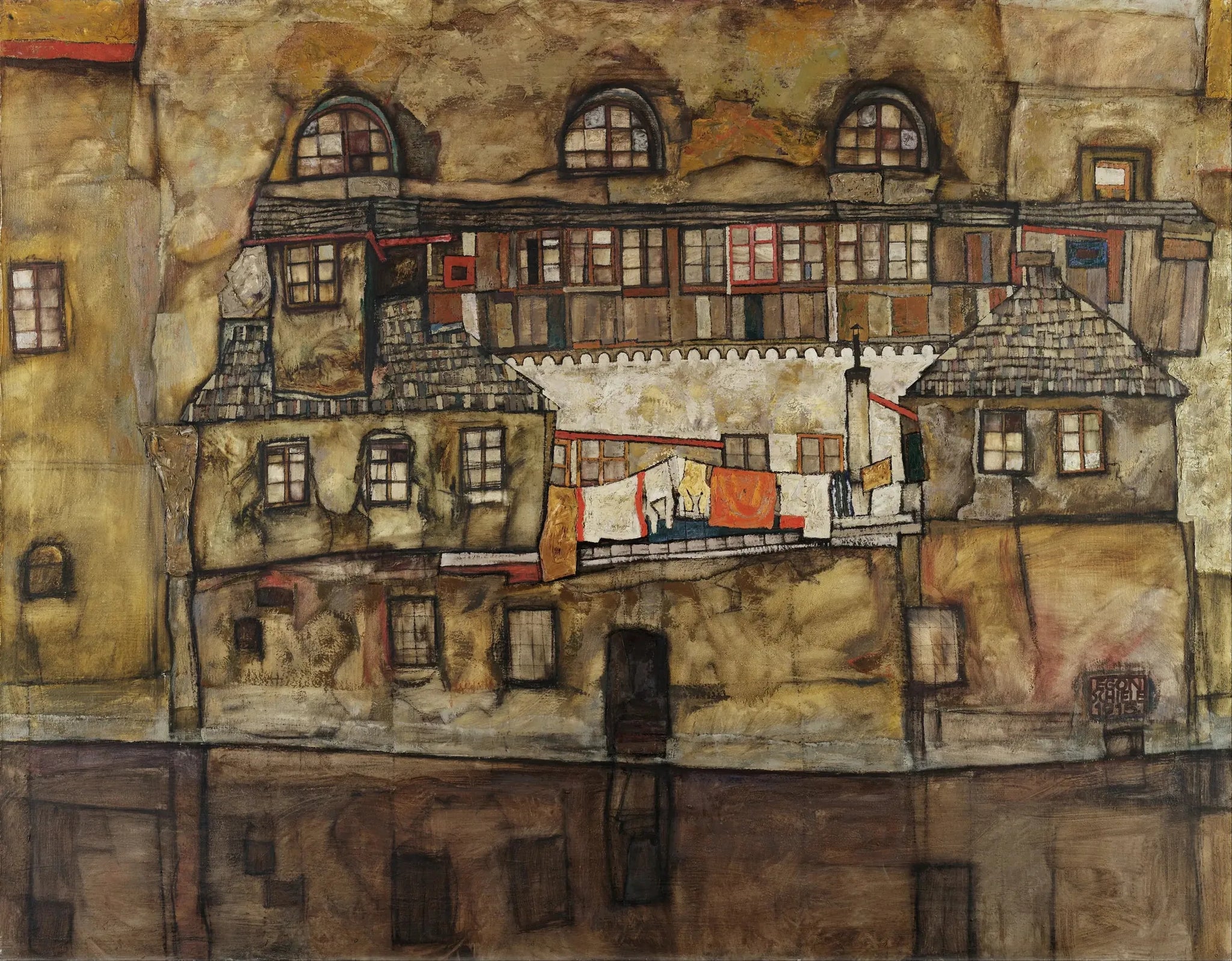 Mur de maison sur la rivière - Egon Schiele image 1 tableau peint à l’huile sur toile