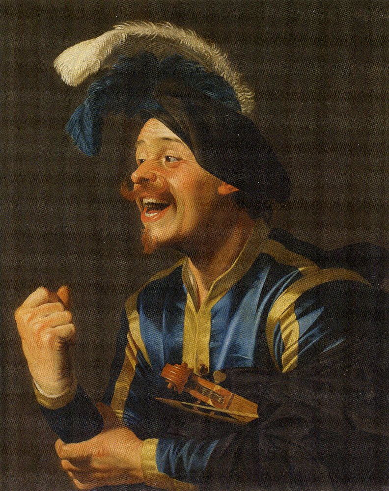 Hymyilevä muusikko viulun kanssa sylissä - Gerrit van Honthorst