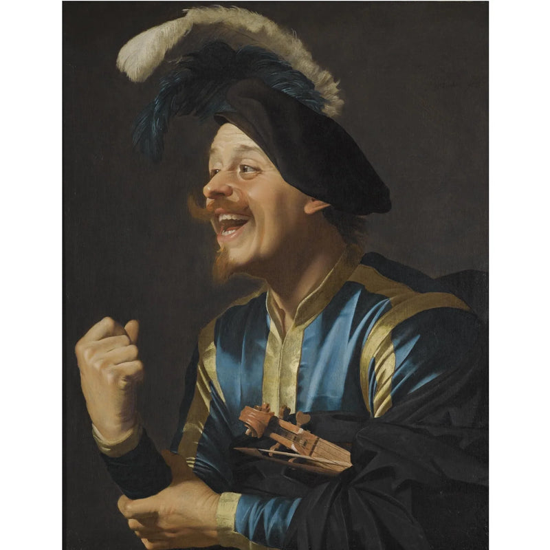 Hymyilevä muusikko viulun kanssa sylissä - Gerrit van Honthorst