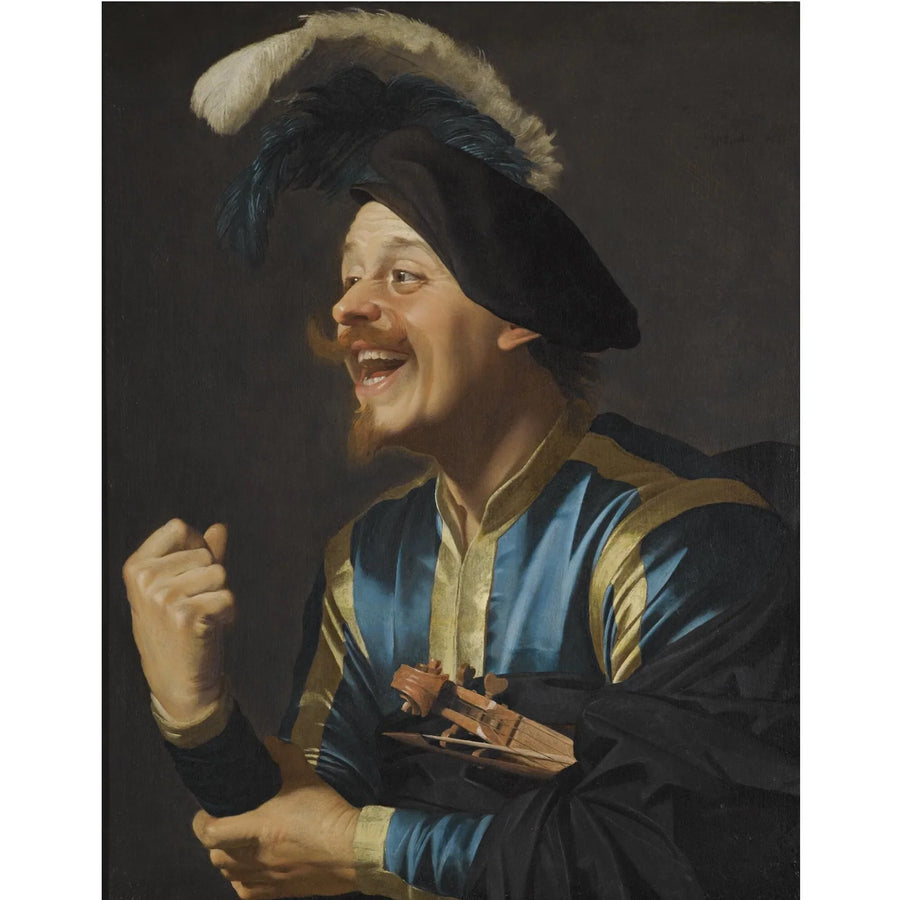 Hymyilevä muusikko viulun kanssa sylissä - Gerrit van Honthorst