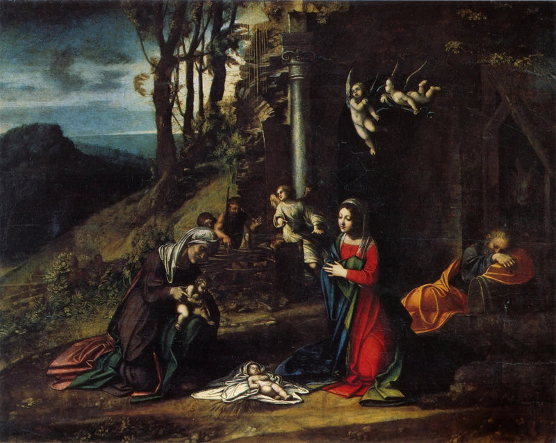 Syntymätaulu pyhän Elisabetin ja pyhän Johanneksen kanssa - Antonio da Correggio