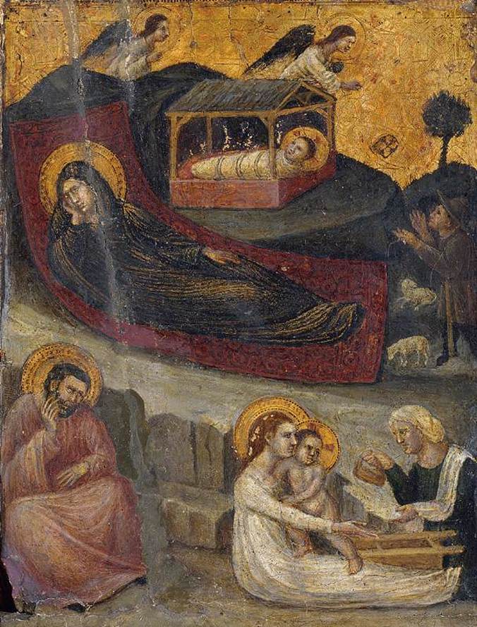 Syntymä ja Ilmoitus paimenille - Pietro da Rimini