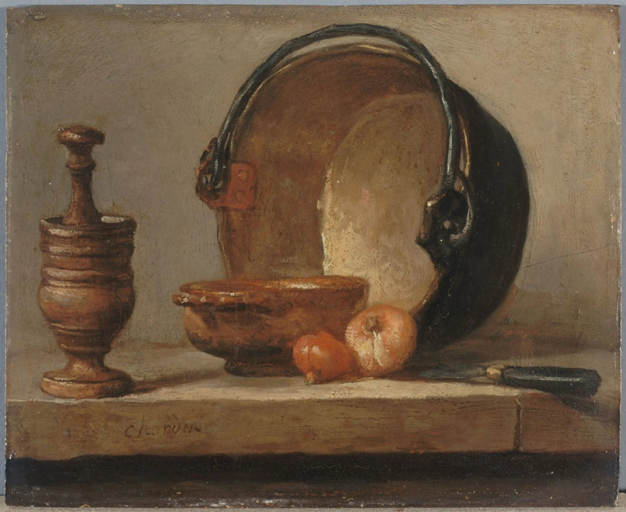 Kuvaus: Still life with copper cauldron - Jean Siméon Chardin