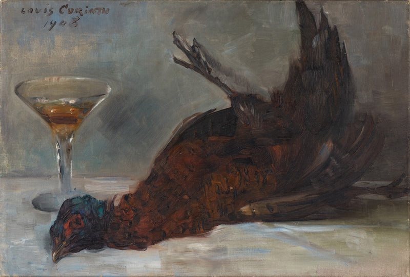 Asetelma fasaanin ja lasillisen viinin kanssa - Lovis Corinth