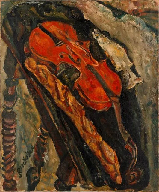 Still life with violin, bread and fish - Chaim Soutine
