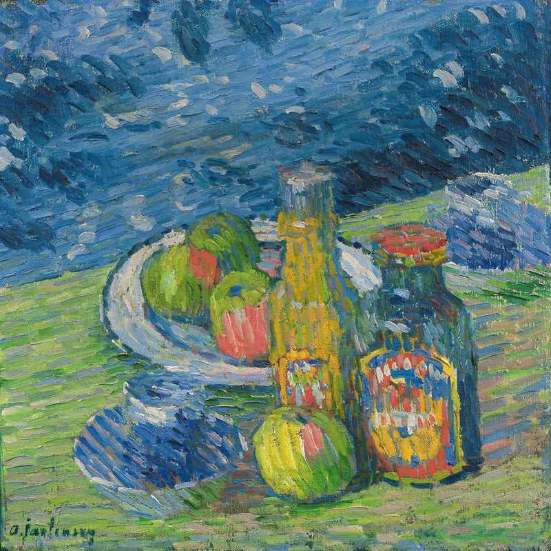 Still life with bottles and fruits - Alexej von Jawlensky