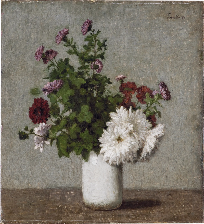 Syksyn krisantemumit valkoisessa maljassa - Henri Fantin-Latour