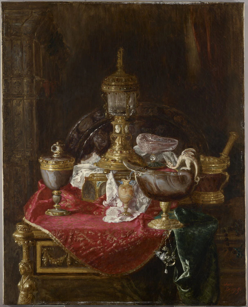 Nature morte aux objets d'art du Louvre disposés sur la table à écrire de la reine Marie-Antoinette. - Blaise Alexandre Desgoffe