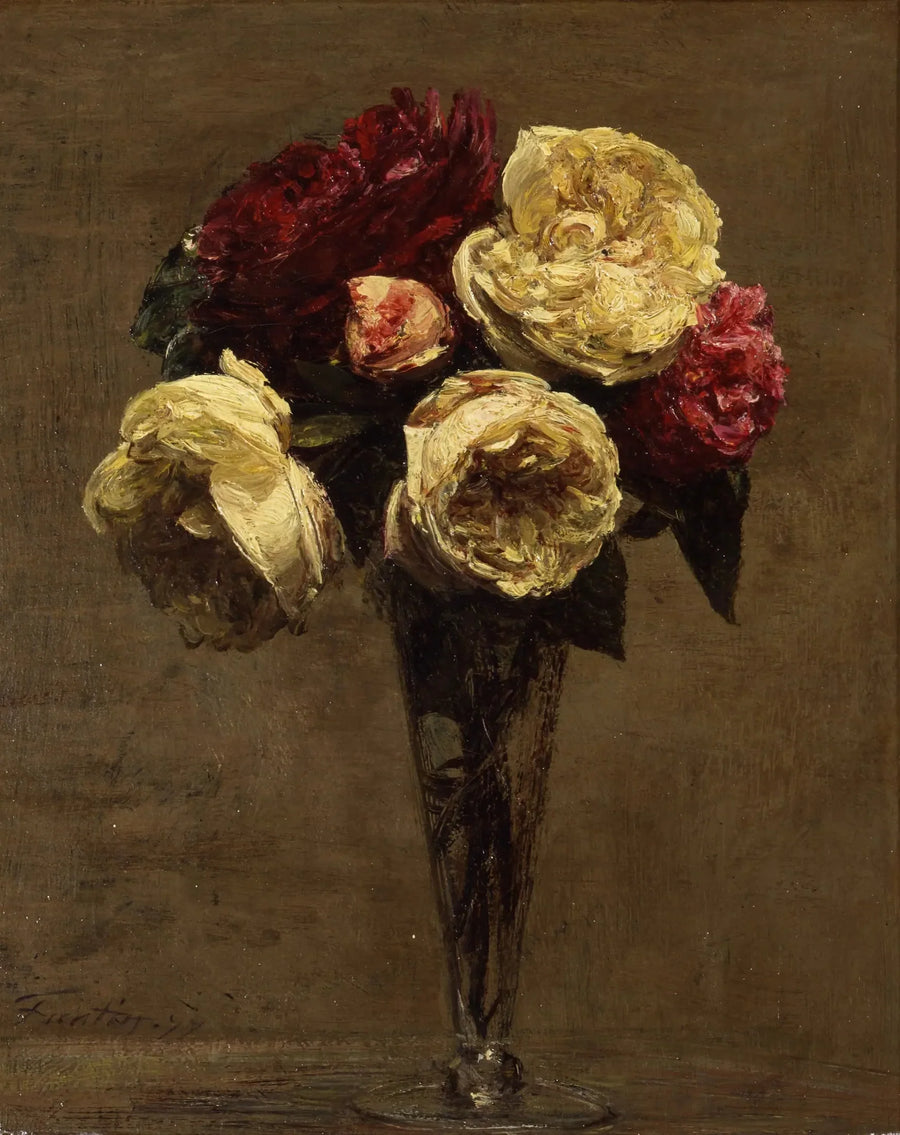 Kukka-asetelma ruusuilla - Henri Fantin-Latour
