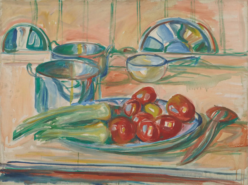 Still life with tomatoes, leeks, and hens - Edvard Munch