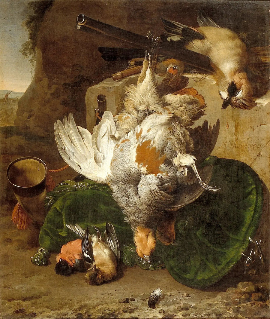 kuollut lintu- ja luonnonkuva - Melchior de Hondecoeter