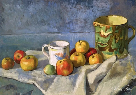 Nature morte avec des pommes, une tasse et un pichet - Paul Cézanne - Reproductions de tableaux et peintures haut de gamme