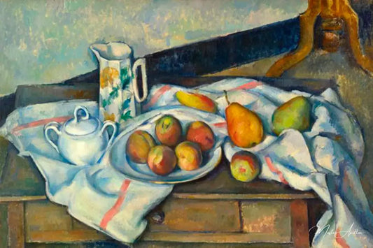 Nature morte avec fruits, carafe, sucrier et bouteille - Paul Cézanne - Reproductions de tableaux et peintures haut de gamme