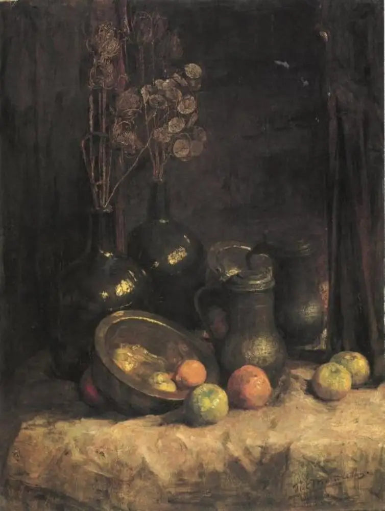 Still Life with Mirror, Vessels, Honesty and Fruits - Piet Mondrian