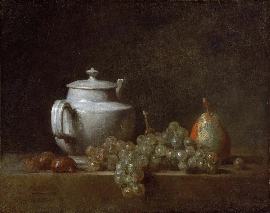 Still life with a teapot, grapes, chestnuts and a pear - Jean Siméon Chardin