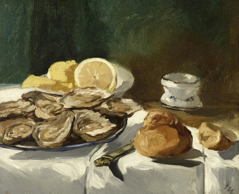 Still life, oysters, lemon, brioche - Édouard Manet