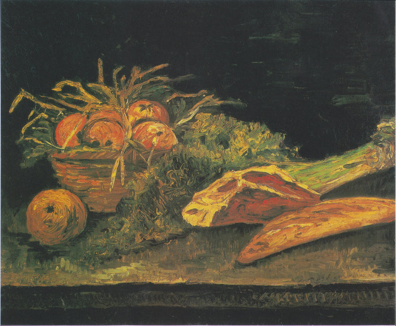 Asetelma omenakorin, lihan ja sämpylöiden kanssa - Vincent van Gogh