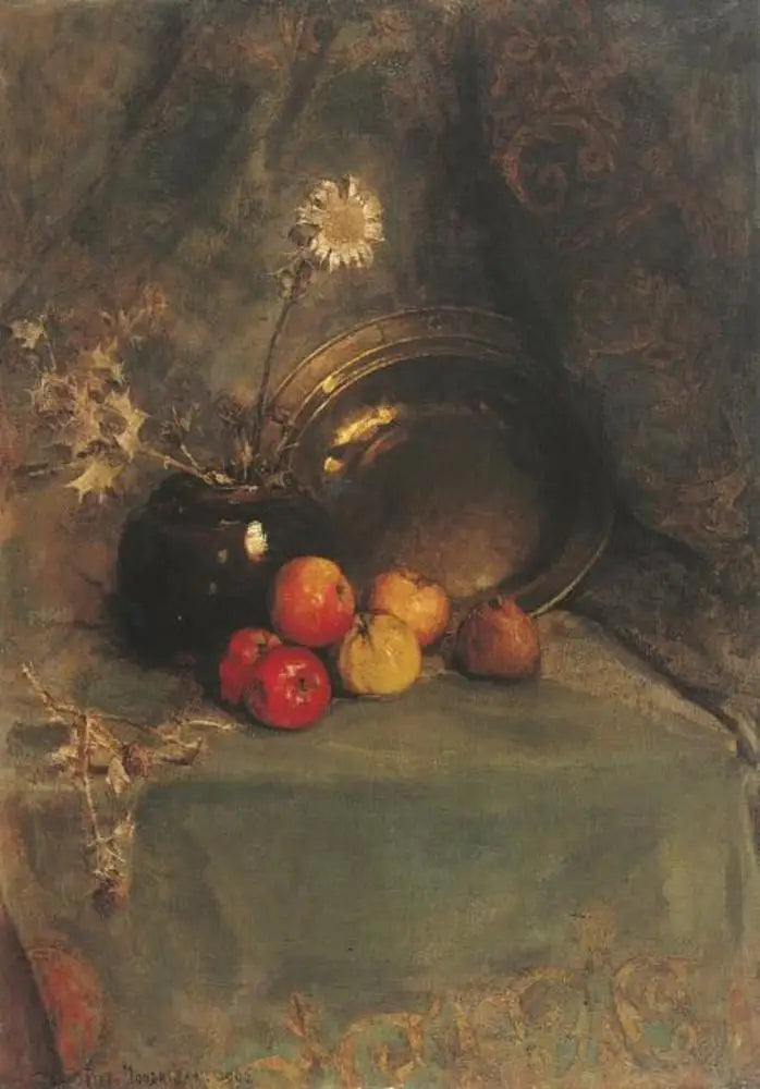 Still life: omenoita, kukkaruukku ja metallikattila - Piet Mondrian