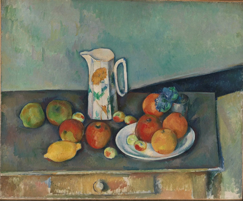 Still life, milk jug and fruits on a table - Paul Cézanne
