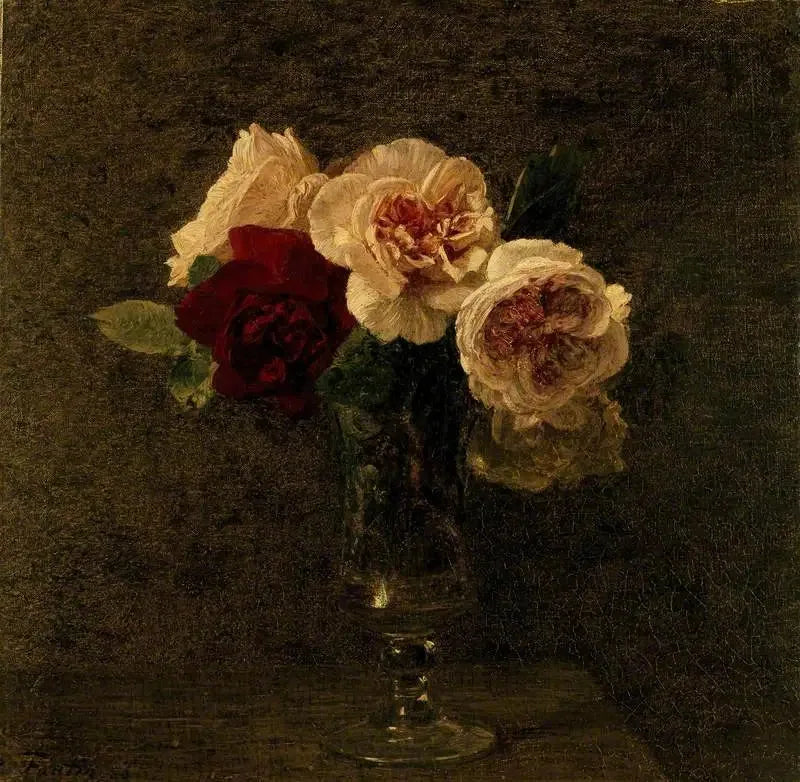 Still life: ruusut ja punaiset - Henri Fantin-Latour