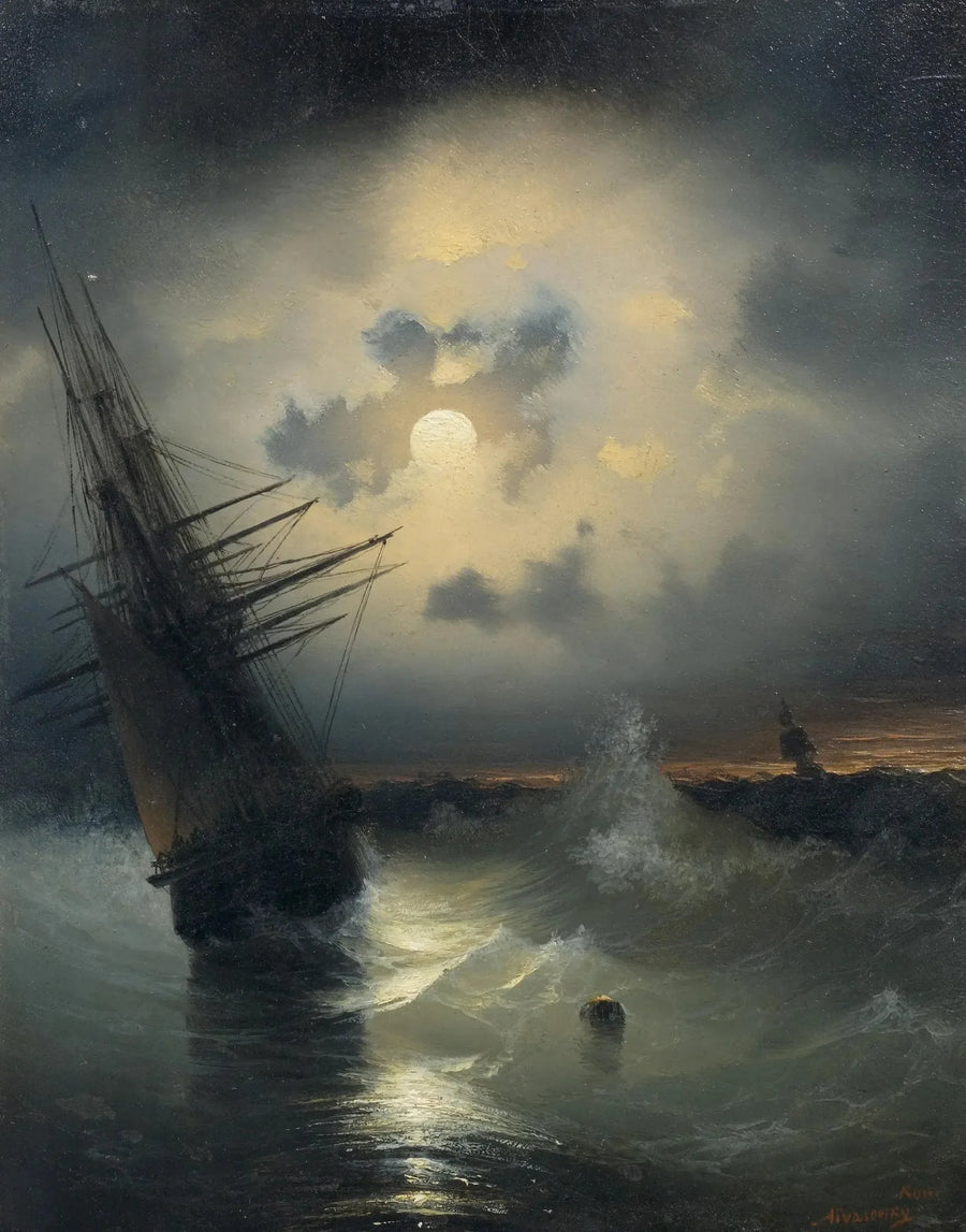 Purjevene merellä kuutamossa. - Ivan Aïvazovski