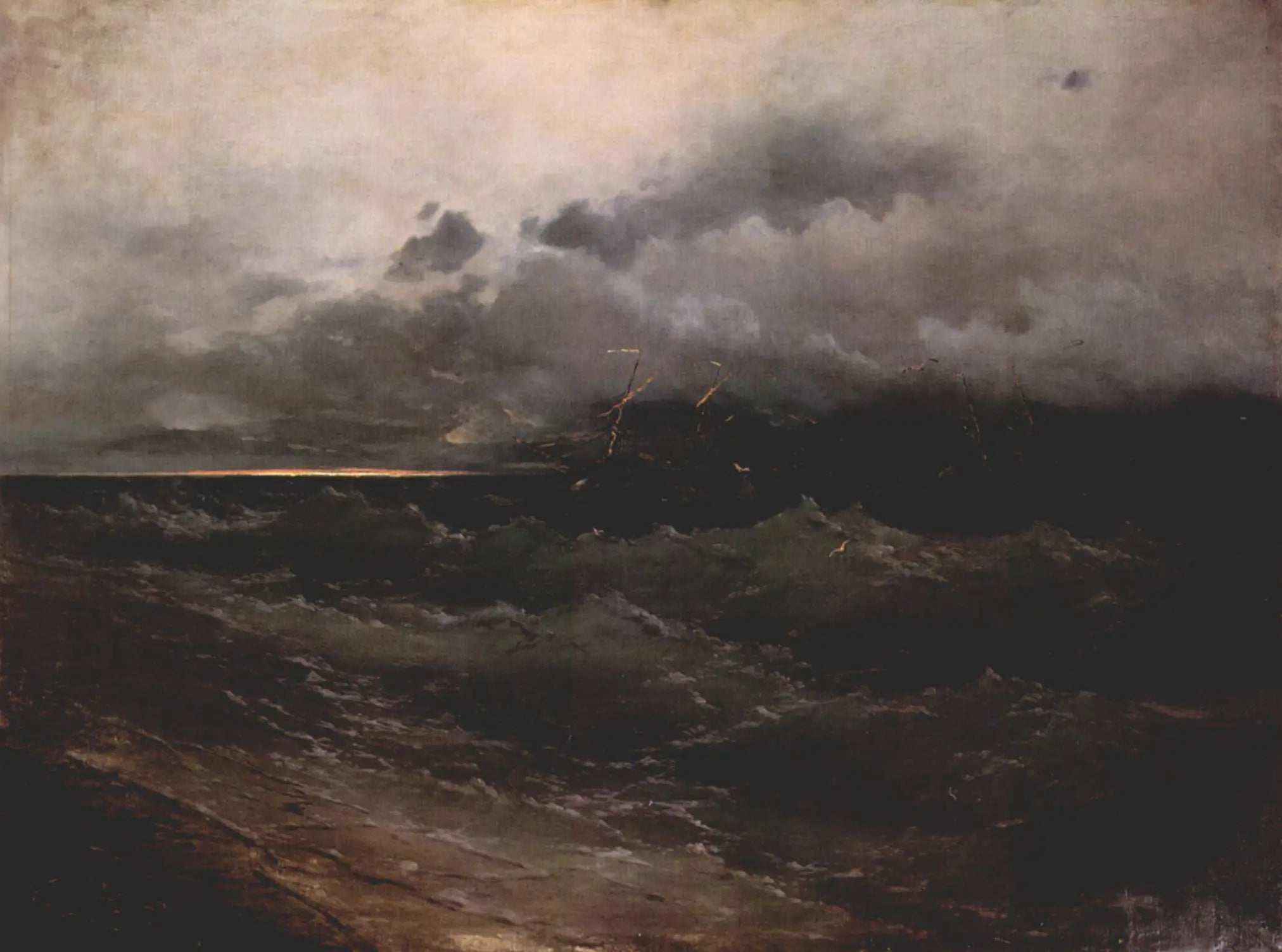 Navires sur une mer agitée lever de soleil - Ivan Aïvazovski - Alpha Reproduction