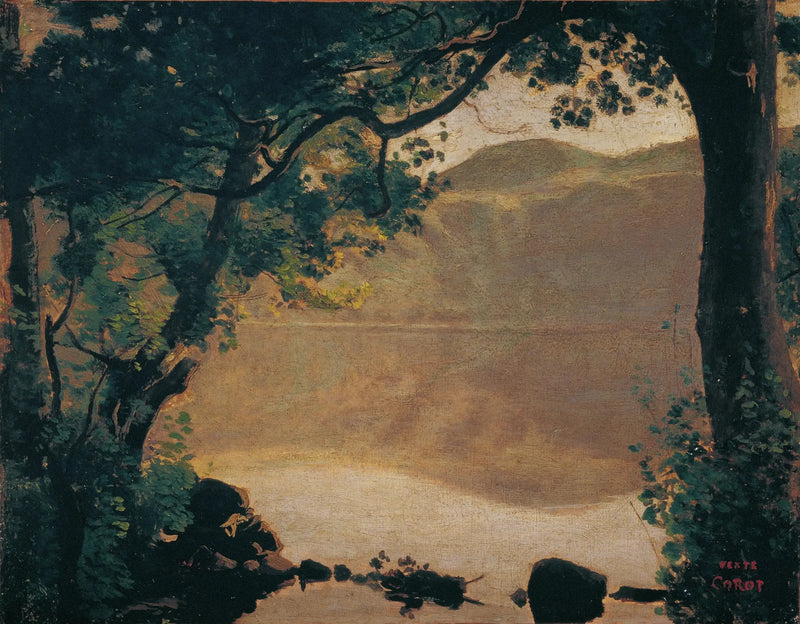 Nemi, järvi näkyvissä puiden läpi - Jean-Baptiste Camille Corot