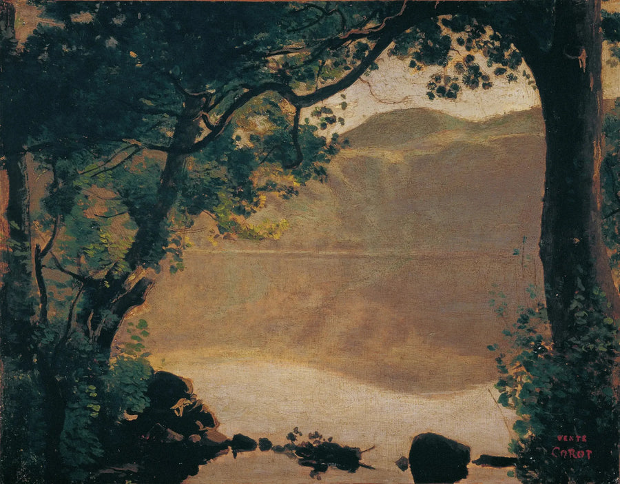Nemi, järvi näkyvissä puiden läpi - Jean-Baptiste Camille Corot