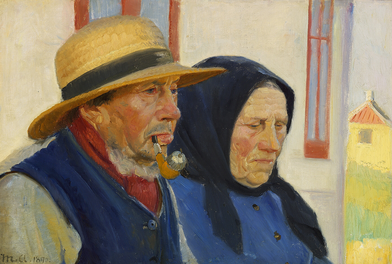 Niels ja Ane Gaihede talonsa edessä Sterbyssä. - Michael Peter Ancher