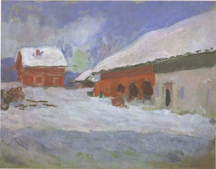 Norja, punaiset talot Björnegaardissa - Claude Monet