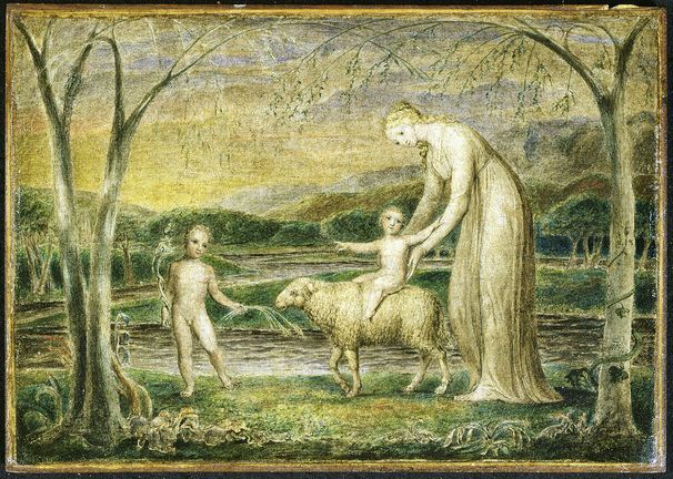Notre-Dame lasten Jeesuksen kanssa lampaalla - William Blake